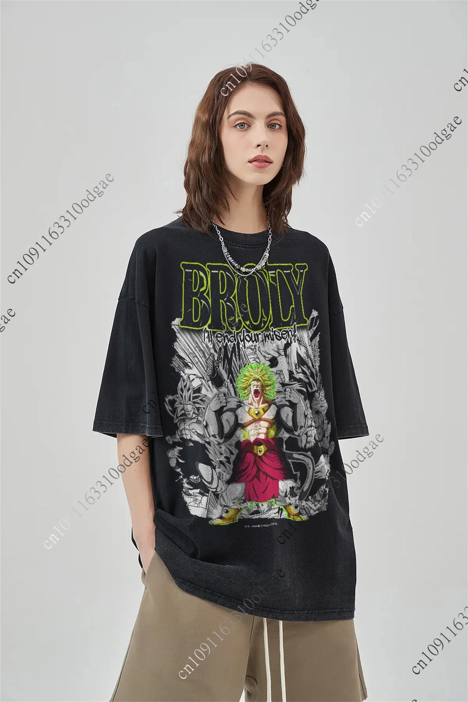 

Винтажная футболка Broly для девочек, подарок в стиле манга, футболка с рисунком для любителей аниме, мужская одежда, женские уличные топы большого размера с короткими рукавами Y2k