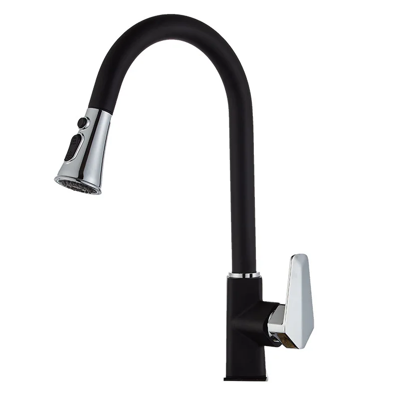 

Pull-out faucet household vegetable washing sink black stainless steel kitchen hot and cold retractable pull-out single faucet