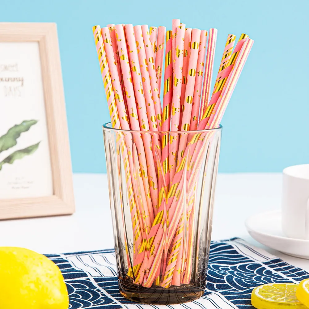 Pink Paper Straws for Drinking Pink Disposable Straws Biodegradable Party Straw For Birthday Wedding Baby Shower Christmas Decor