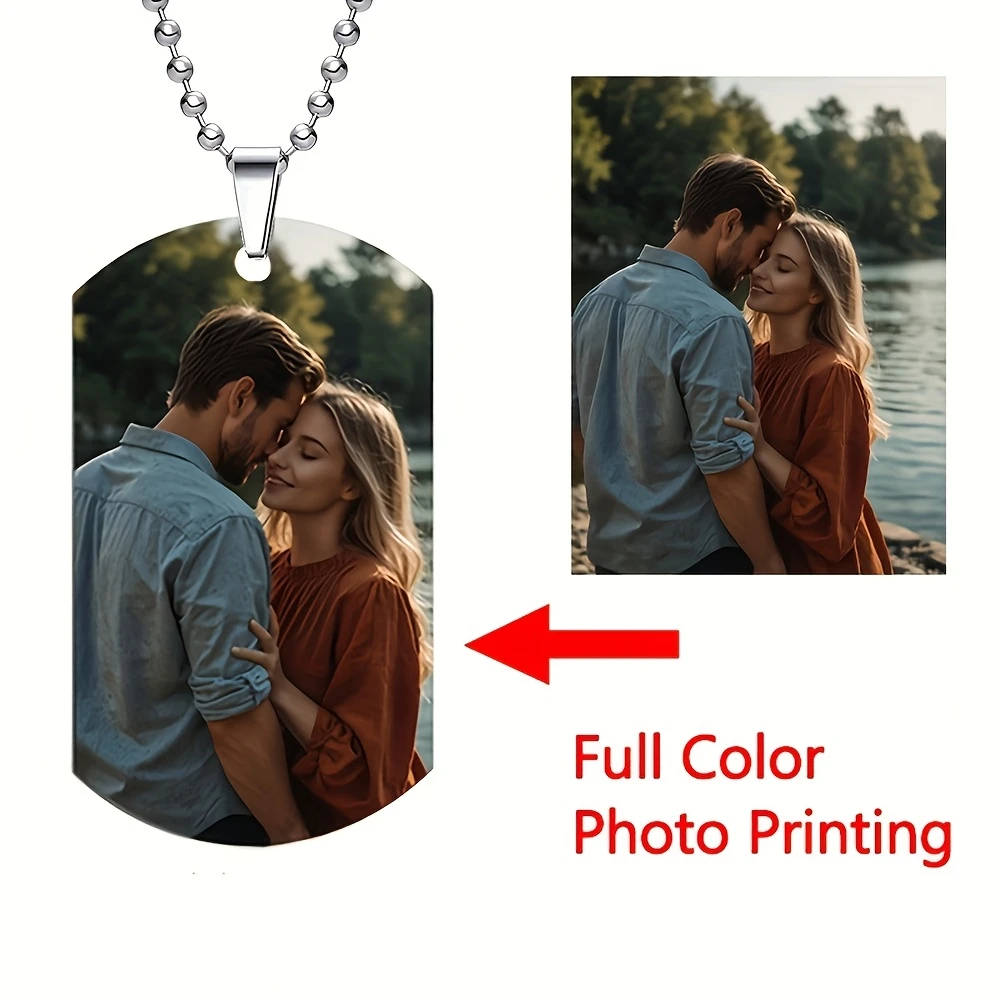 Custom Personalized Men's Pendant Necklace, Double-Sided Custom Color Photo/Text/Dog Tag Necklace, Couple Keychain Necklace view 3