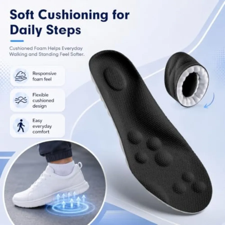 4D Cloud-Like Comfort Soles for Men - Soft Memory Foam Cushioning Insoles - Trim to Fit Steppers Insoles with Arch Support for