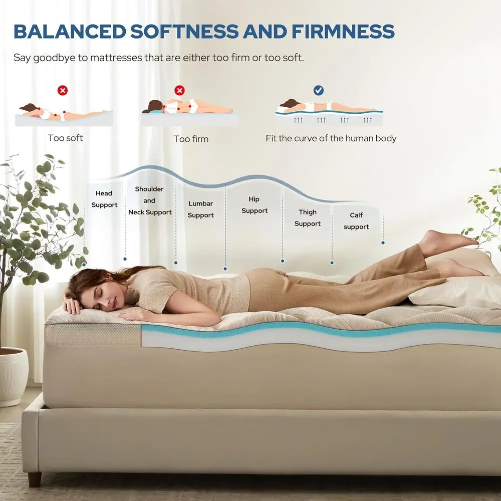 مرتبة علوية كاملة الحجم 4 بوصة بطبقة مزدوجة لتخفيف الظهر - رغوة الذاكرة الجل وسادة تبريد علوية (بيج) #2