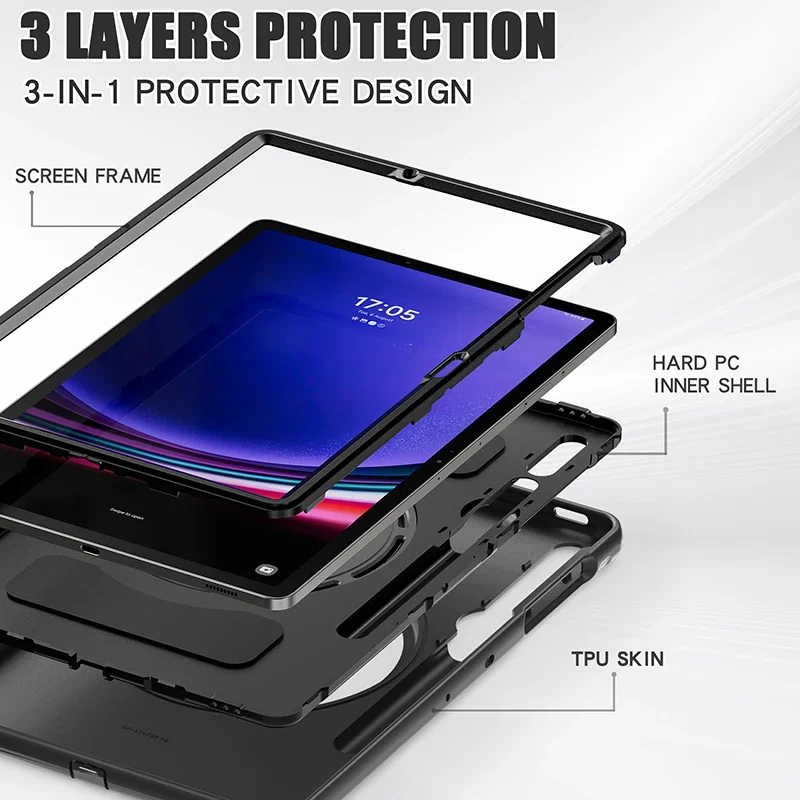 حافظة لهاتف سامسونج جالاكسي تاب S9 S9 FE S8 S7 Plus S7 FE 12.4 بوصة حافظة تابلت حامل حامل مضاد للسقوط 360 دوران غطاء حماية