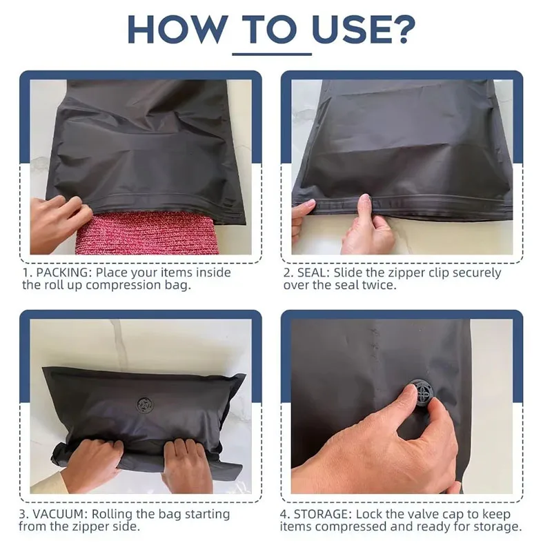 Reusable Hand Roll Vacuum Bags Space Saver Dustproof Vacuum Compression Bag Portable Luggage Vacuum Storage Bag for Travel