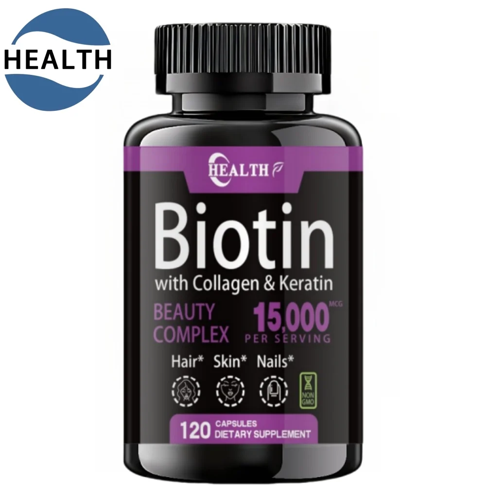 

With Biotin + Collagen + Keratin Supplement - For Hair, Skin, Nail Health | Non-gmo, 120 Capsules