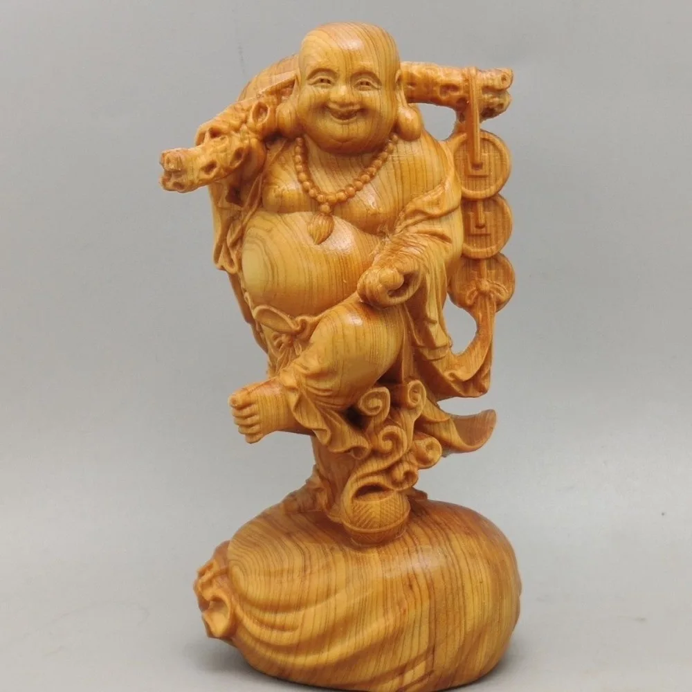 

Home decoration accessories Maitreya Buddha Woodcarving Desktop ornaments Feng Shui ornaments 1pcs Wooden crafts