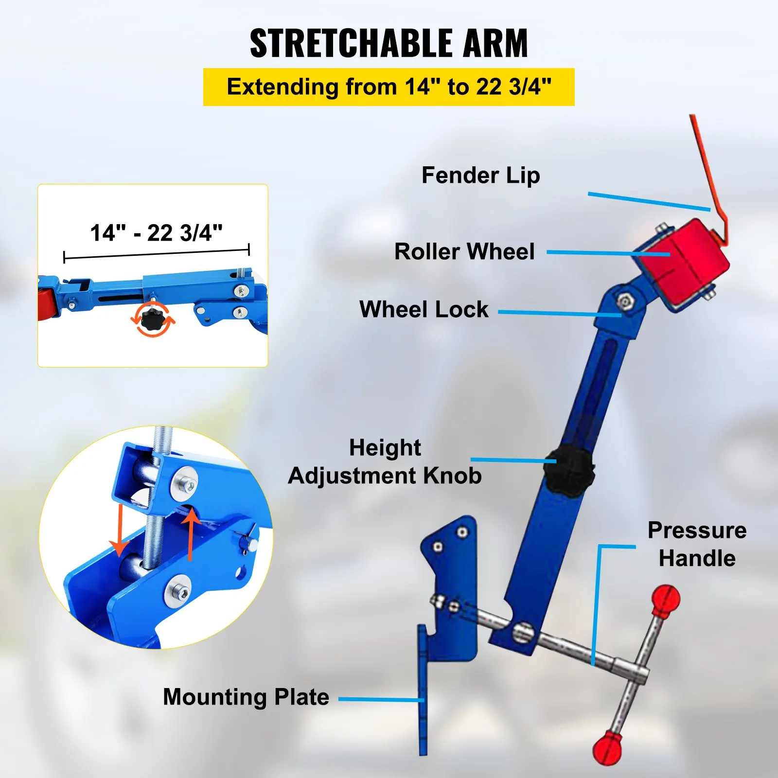 180° Car Fender Roller Reforming Tool with Adapter Plate for Most Vehicles Light Truck with 4 or 5 Lugs Fender Tire Repair