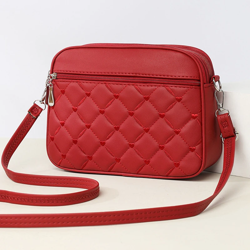 Women's Sling Shoulder Small Square Handbag Quilted Design PU Leather Crossbody Bag Versatile Messenger Bag
