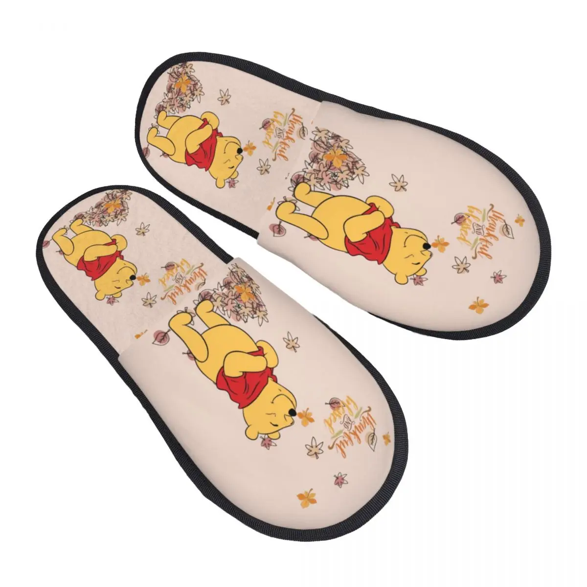 Custom Winnie Pooh Bear Manga House Slippers Women Cozy Memory Foam Slip On Hotel Slipper Shoes