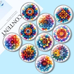 Rainbow Floral Mandalas 10pcs 12mm/18mm/20mm/25mm Round photo glass cabochon flat back Making findings for bracelets