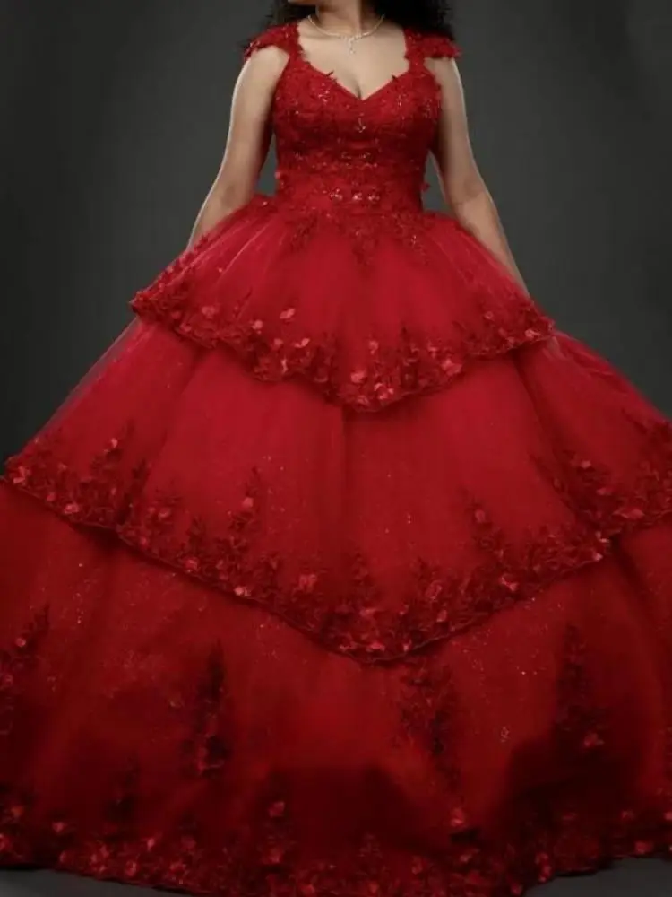 Elegante dolce 16 anni ragazza Quinceanera abiti 2024 scollo a V pizzo Applique fiore corsetto Ball Gown Prom Birthday Party Dress 15