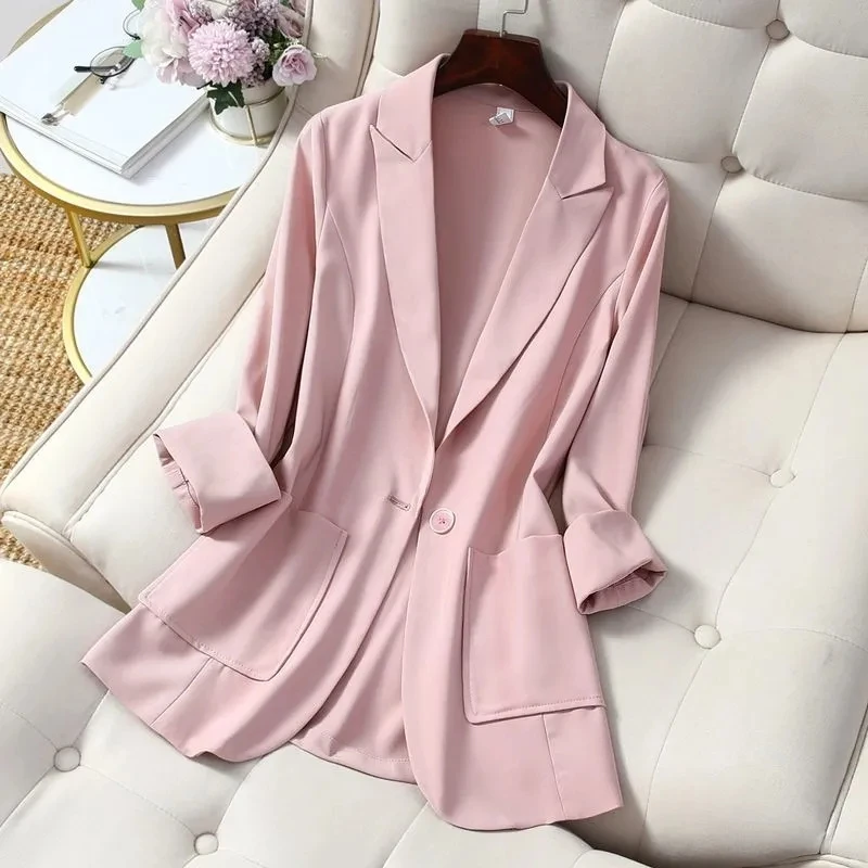 

Suit Jacket Women 2023 New Spring Summer Thin Pink Black Blazer Casual Tops Fashion Solid color Loose Coat Female Jacket