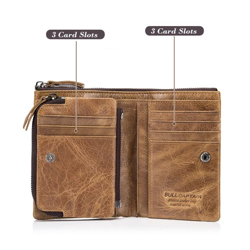Imagen 2 del producto BULLCAPTAIN Cartera de cuero auténtico para hombre, monedero corto, cartera pequeña Retro, marca alta RFID, nueva cartera corta