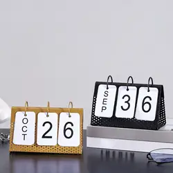 Creative Perpetual Calendar Metal Frame Office Tabletop Standing Decorative Page Turning Simple Decor Ornaments