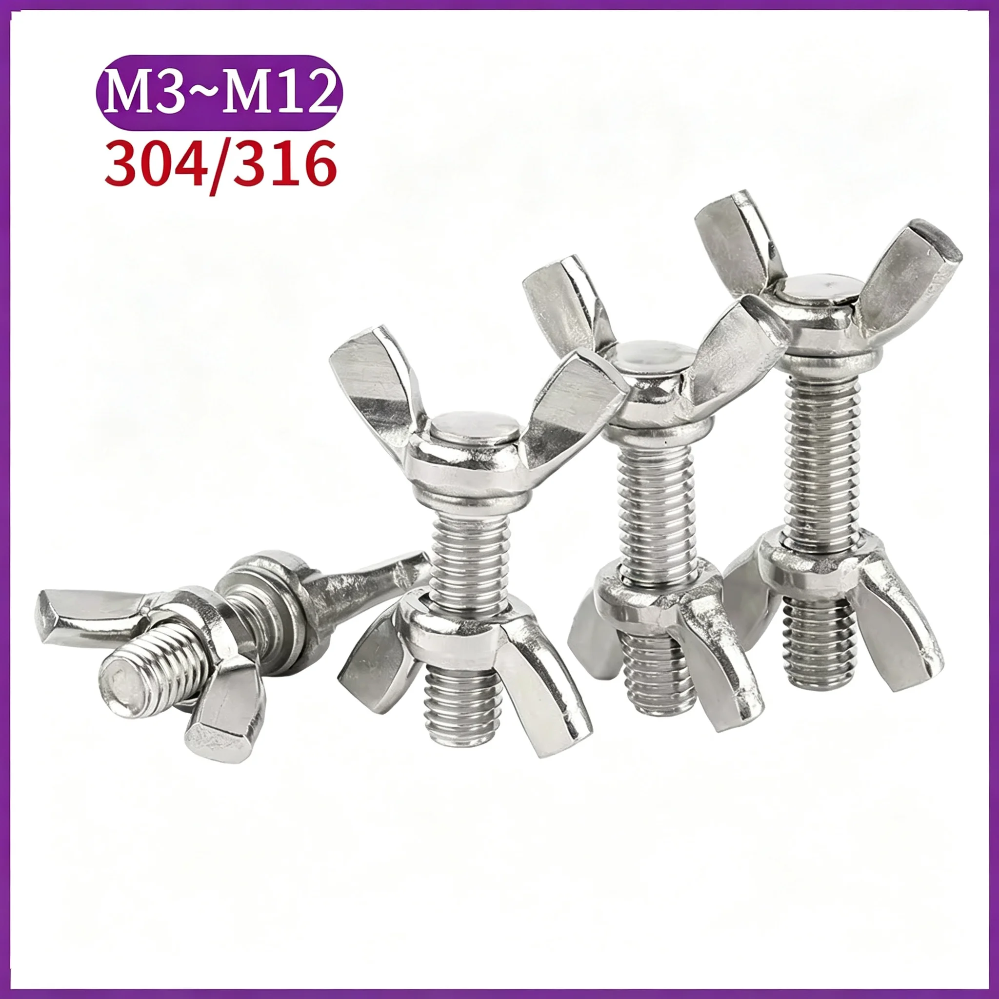 

Butterfly Wing Bolt and Nut Kit A2 304 A4 316 Stainless Steel Hand Tight Fastener M3 M4 M5 M6 M8 M10 M12