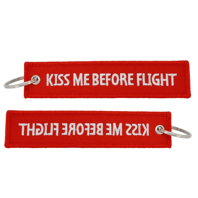 5pcs Kiss Me Before Flight Key Chain Label Embroidery Keychain With Metal Plane Embroidery Keychain Car Charm