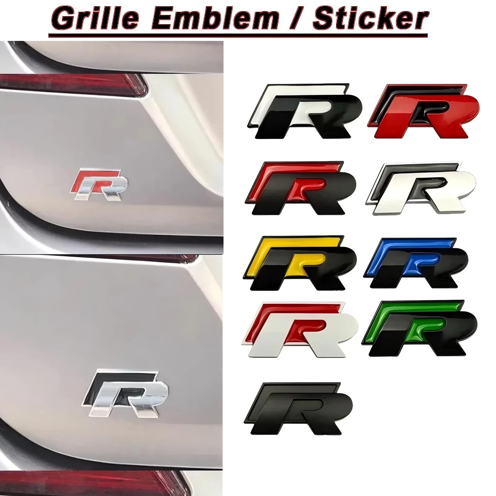 

3D Metal R Rline Logo Car Badge Grille Emblem Rear Trunk Sticker for VW Polo Golf Jetta Beetle CC Bora Tiguan Passat