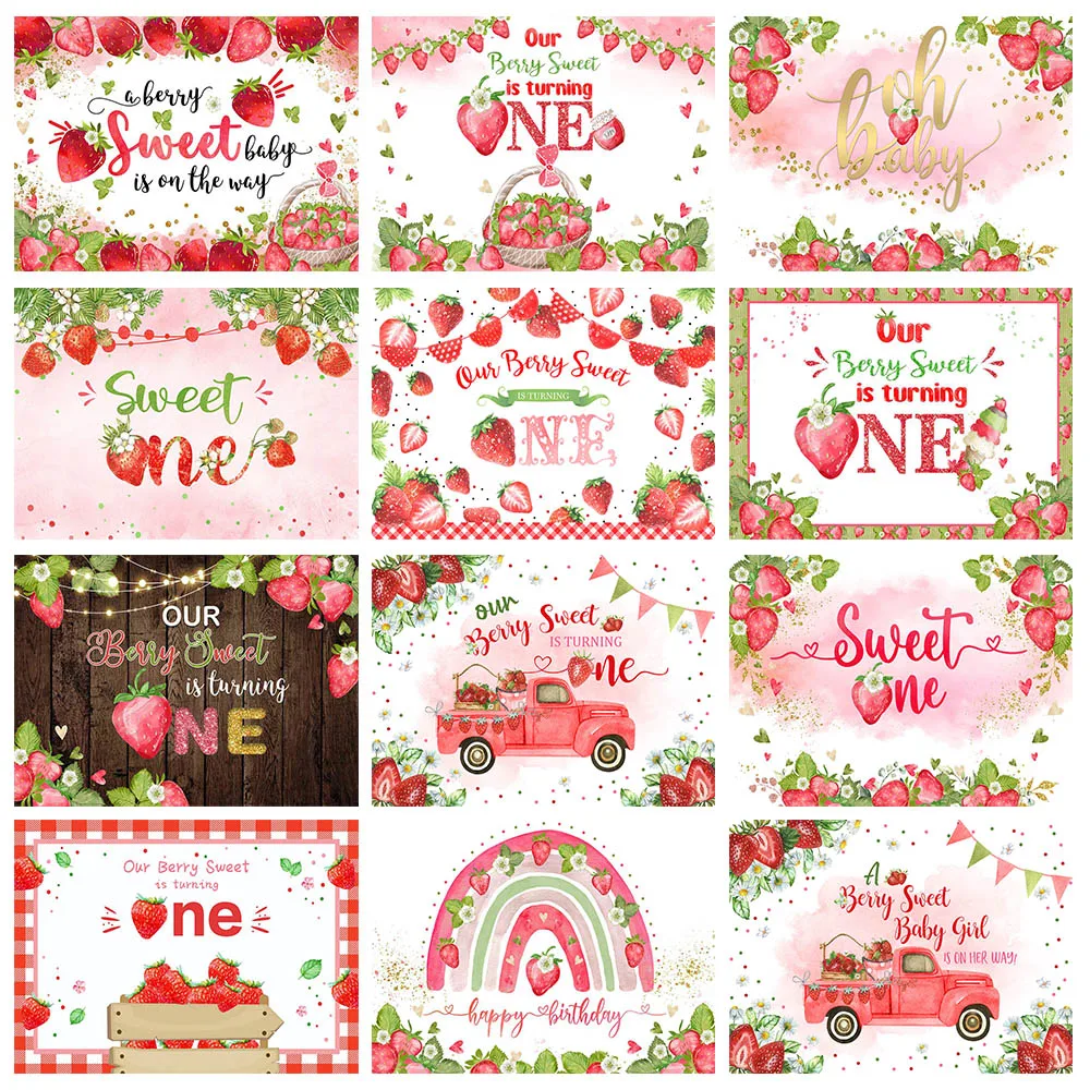 

Mocsicka Strawberry Theme Sweet One 1st Birthday Backdrop Girls Party Decor Newborn Photography Background Baby Shower Backdrops