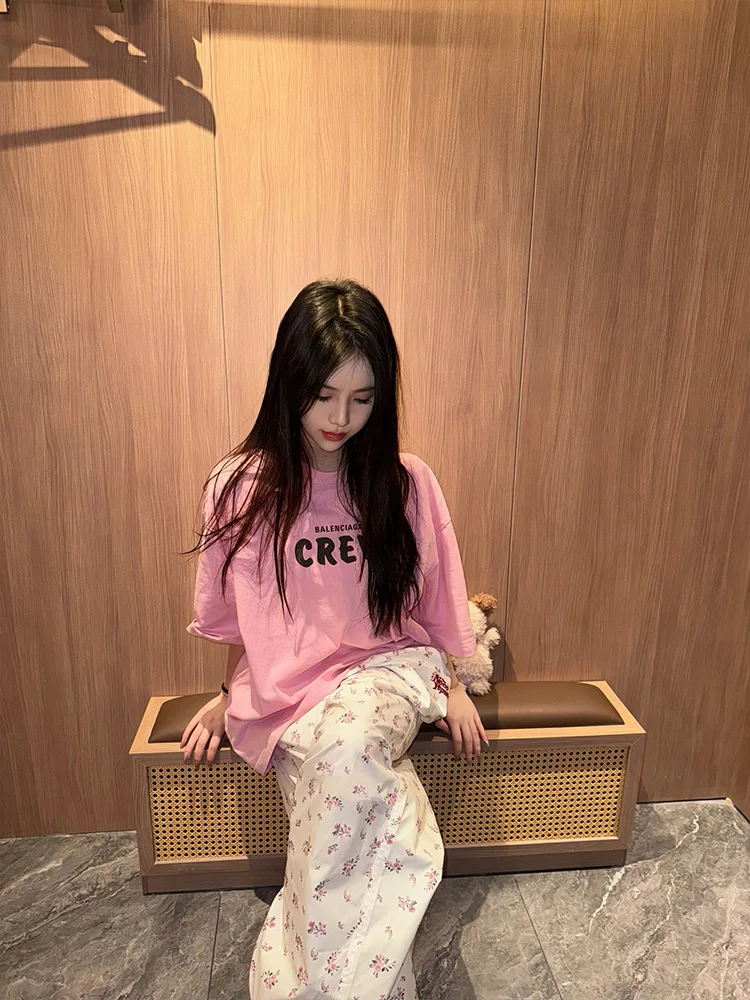 กางเกงขายาวปักลายดอกไม้ทรงหลวมสบายสำหรับผู้หญิง สไตล์ลำลอง ผ้าพลิ้ว ทรงตรง รุ่นใหม่ล่าสุดสำหรับฤดูใบไม้ผลิและฤดูใบไม้ร่วง