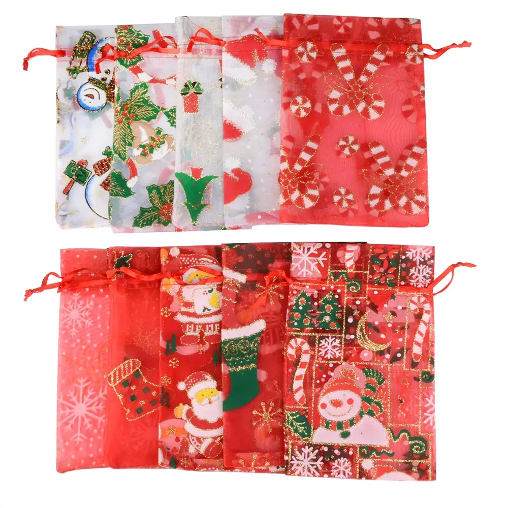 5/10PCS Christmas Drawstring Organza Gift Bag Red Bags Wedding  Jewelry Pouches Party Candy Chocolate Gift Packing Bag