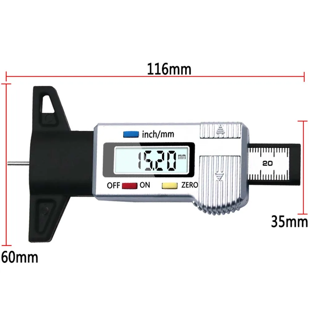 Thickness Gauges Digital CarTyre Tire Tread Depth Gauge Meter Measurer Tool Caliper Tread Brake Pad Shoe Tire Monitoring System