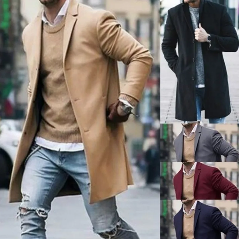 

Men's Double-Faced Woolen Coat Jaet Windbreaker Outerwear Polyester Fiber Winter Season Regular Length Single Button
