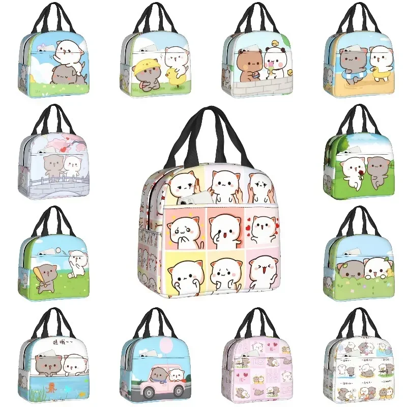 Cartoon Mochi Cat Peach And Goma Meme Lunch Bag Women Thermal Cooler Insulated Lunch Box for Work Office Travel Picnic Food Bags