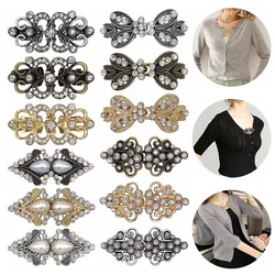 1 Pair Shiny Alloy Cardigan Collar Clips Holder Women Decor Crystal Cape Cloak Clasps Fasteners Buckle Brooch Clip