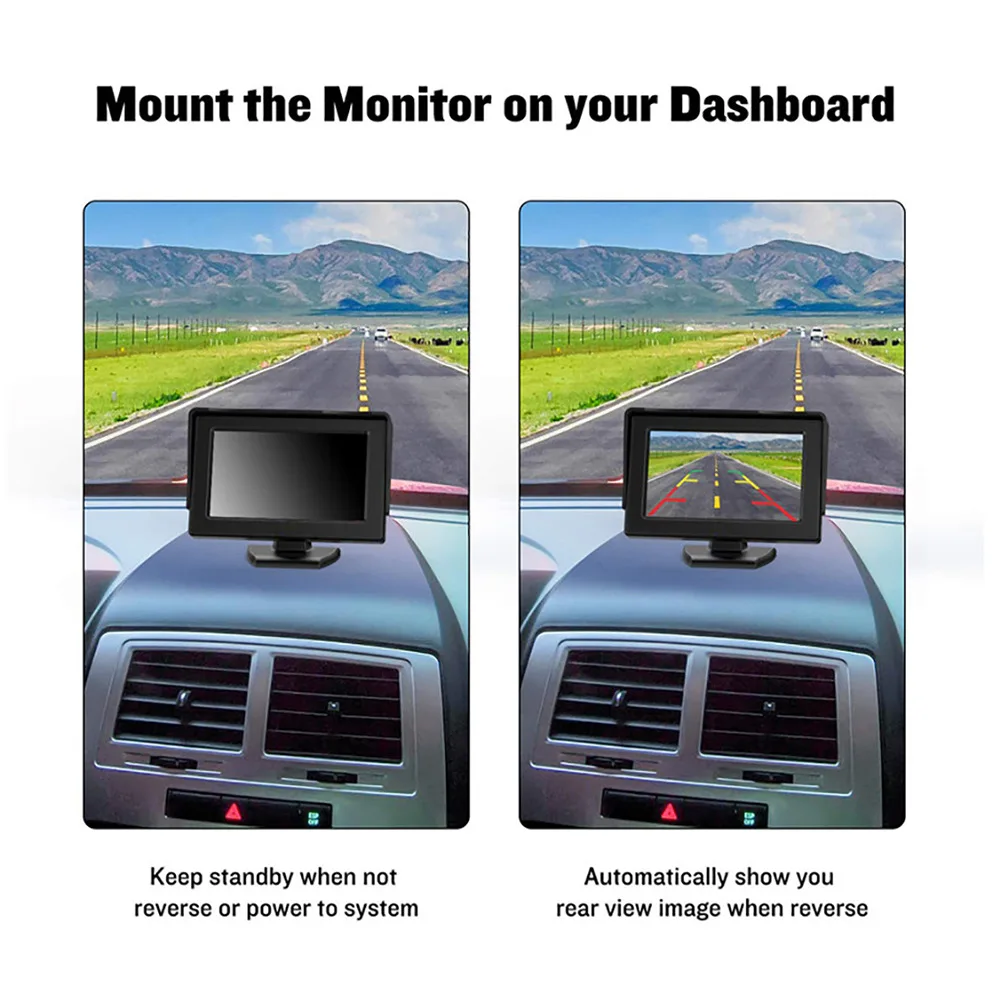 ABS DC 9V-36V 4.3 Inch TFT LCD Rearview Monitor Car Rear View Camera Reversing Parking System Kit Without Camera Car Accessories