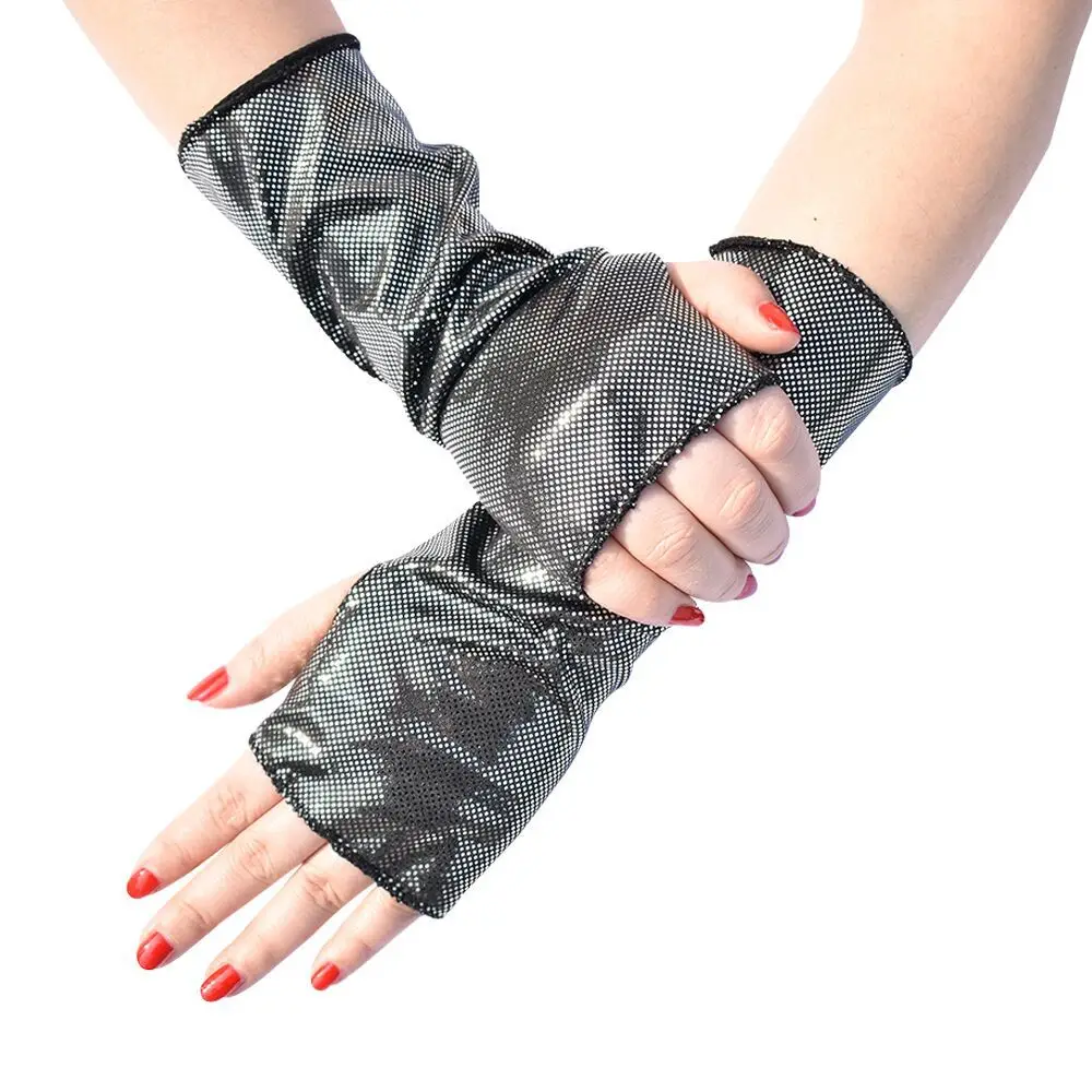 1Pair Women's Faux Patent Leather Punk Gothic Style Short Fingerless Gloves Fashion Hip Hop Performance Party Half Finger Mitten