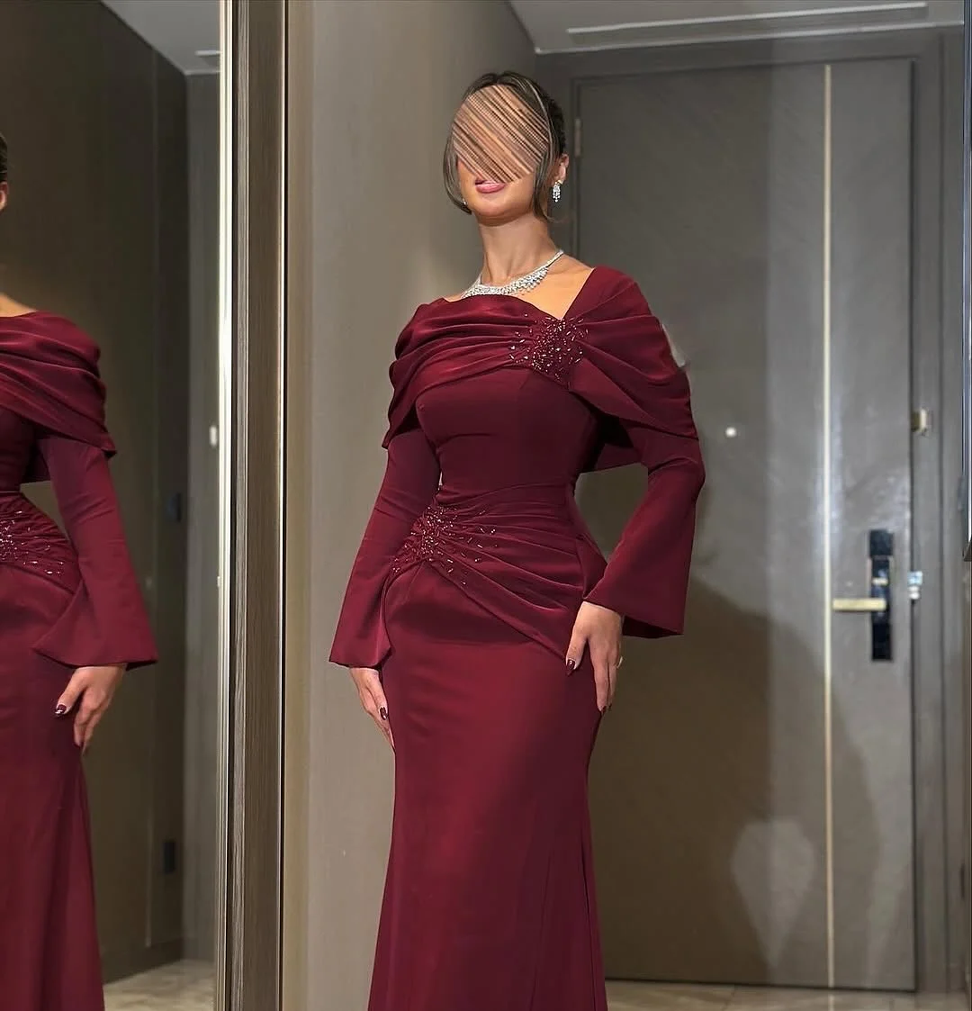 AsaNagi Vestidos de noche elegantes Gasa Vestidos de fiesta con cuello barco Claret Ocasión especial simplemente abendskleider damen luxus 2025