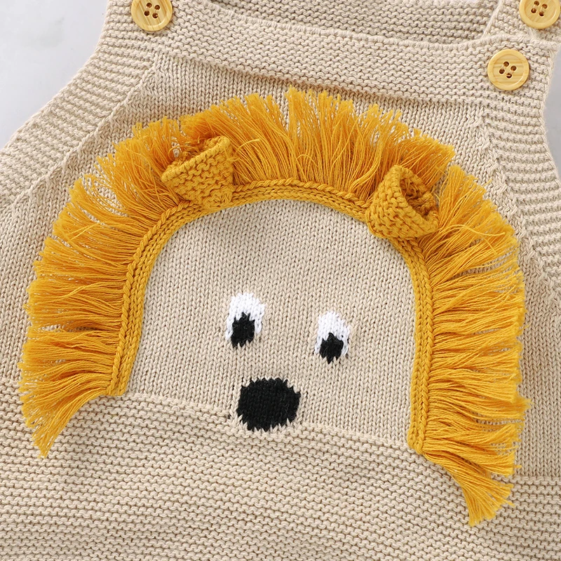 Baby Cotton Bodysuits Clothes Cute Lion Knitted Newborn Boys & Girls Sleeveless Onesie 0-18m One Pieces Infant Jumpsuits Outfits