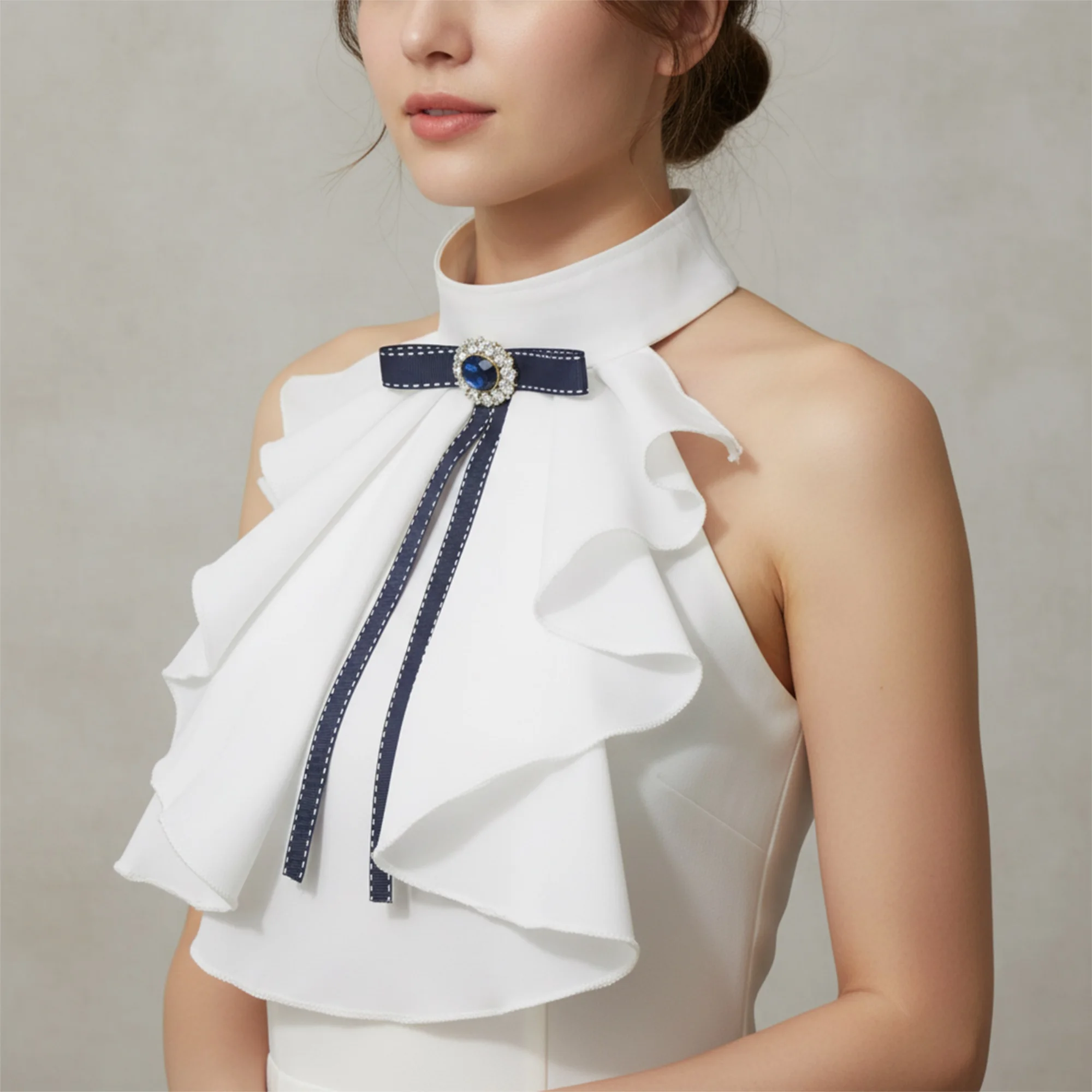 ياقة أنيقة من الدانتيل الأسود قابلة للفصل مع تطريز معقد وتفاصيل فيونكة مخملية لأزياء المرأة الأنيقة #3