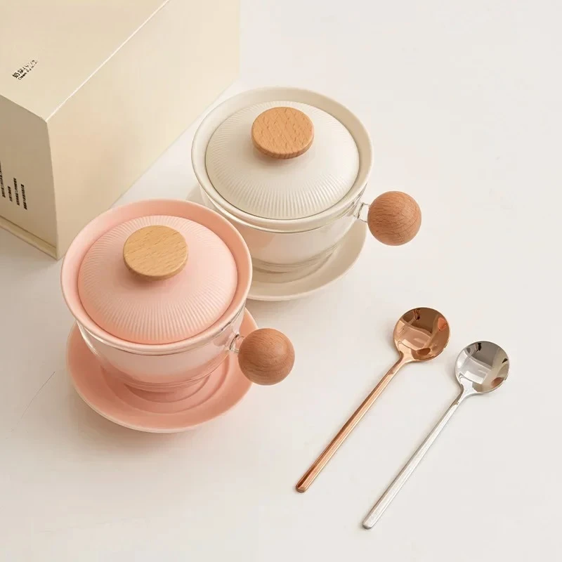 INS Cream Style Tea Coffee Color Cup Ceramic Tea Brewing Cup Water Separation Mug Festival Gift Coffee Cup Water Mug Teacup