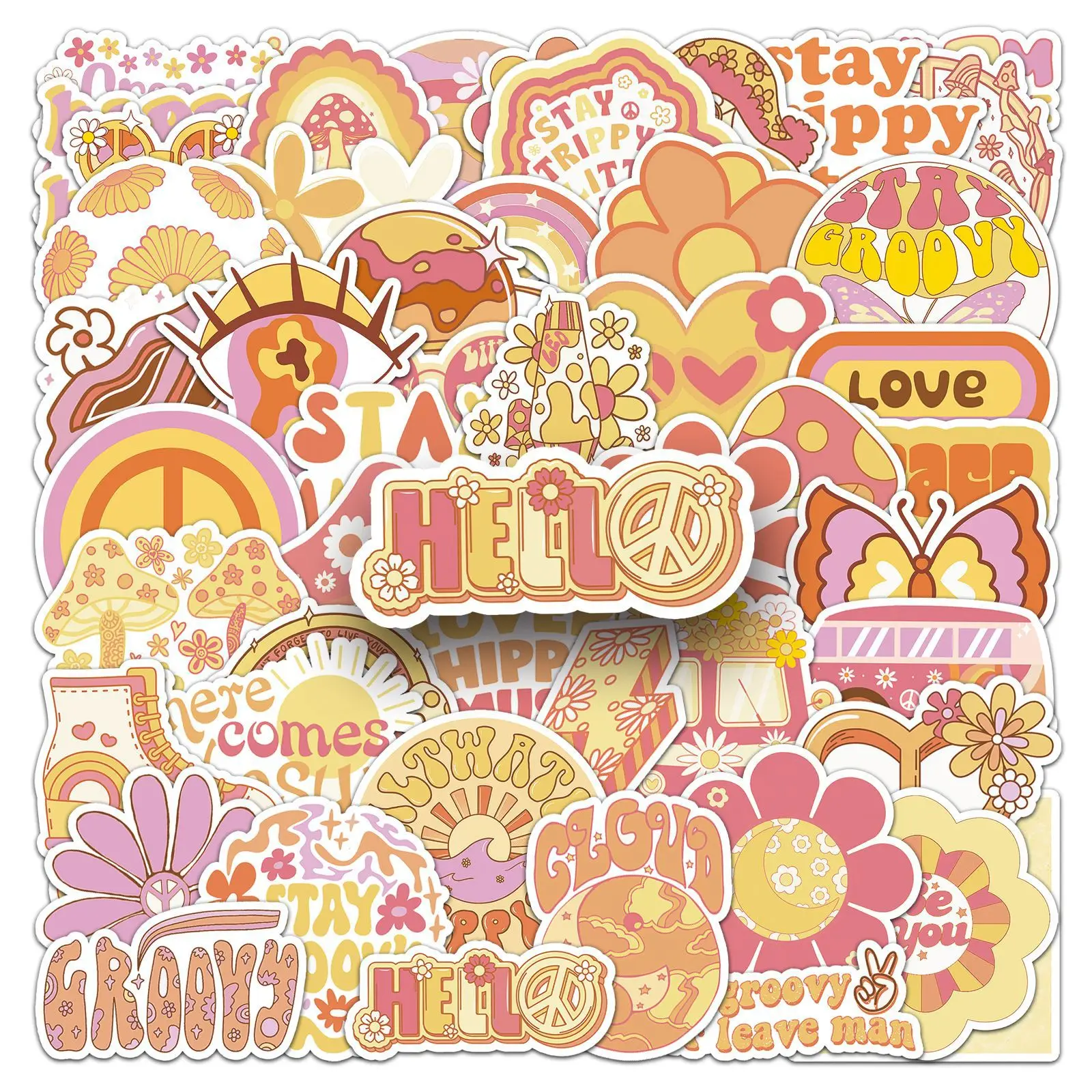 50-100 PCS Cartoon Hippie Graffiti Stickers Bohemian Waterproof Decals for Water Bottle Phone Luggage LoVintage Gift Decor