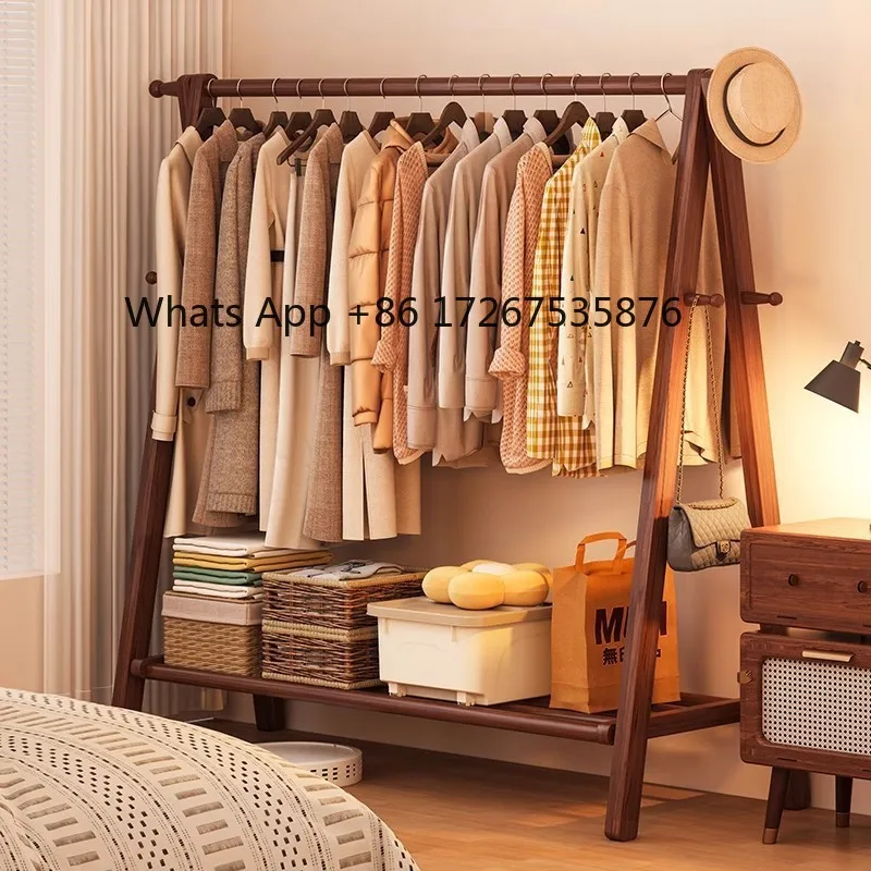 

Solid wood hanger Floor-to-ceiling bedroom coat rack Drying rack Indoor clothes storage rack Wooden hanger