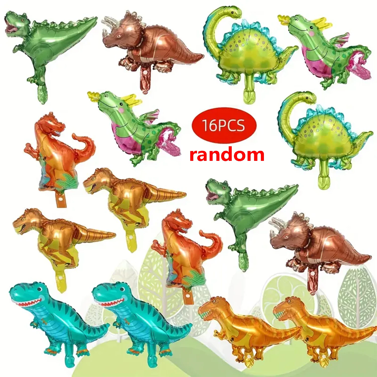 16pcs Random Mini Dinosaur Set Aluminum Film Balloon Cute Dinosaur Birthday Party Scene Photo Decoration