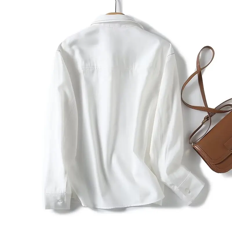 Tangada 2024 Women White Oversized Viscose Shirt Blouse Long Sleeve Lady Loose Tops 4C005