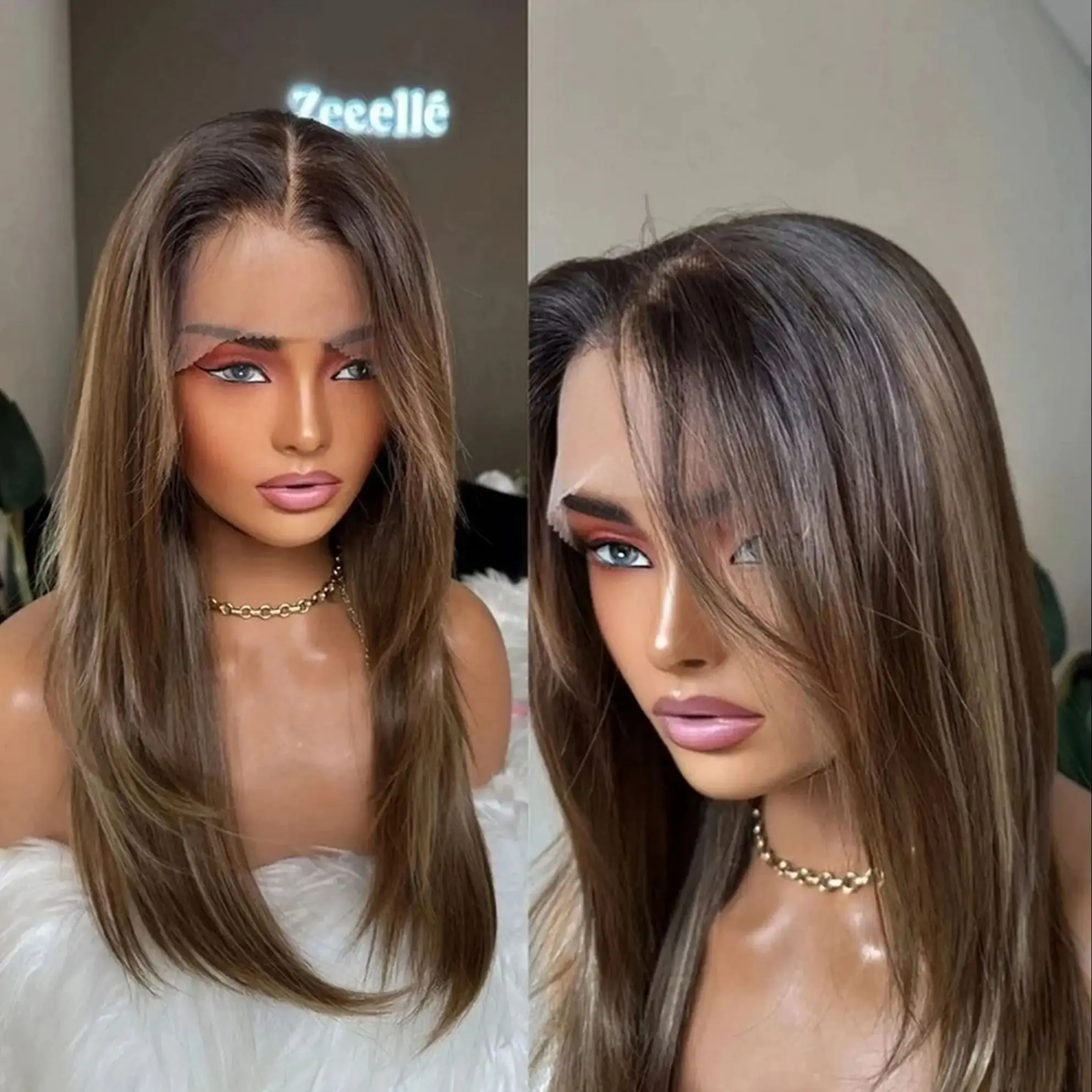 

Парик с балаяжем и омбре, коричнево-блондные мели, из смеси натуральных волос и синтетики Futura, с кружевной передней частью, прямой, для косплея, для женщин