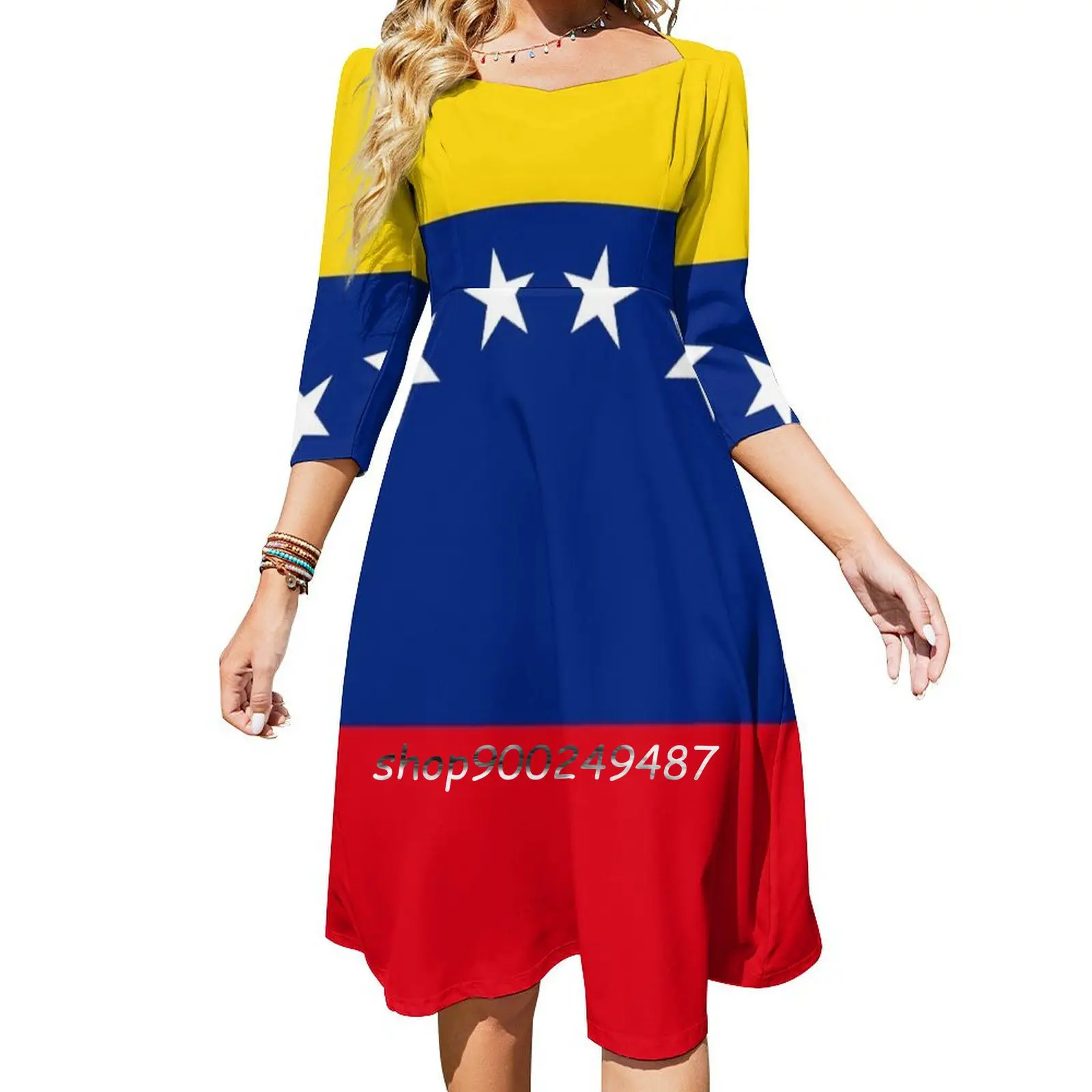 Flag Of Venezuela Evening Party Dresses Midi Sexy Dress Female Sweet One Piece Dress Korean Flag Of Venezuela Venezuela