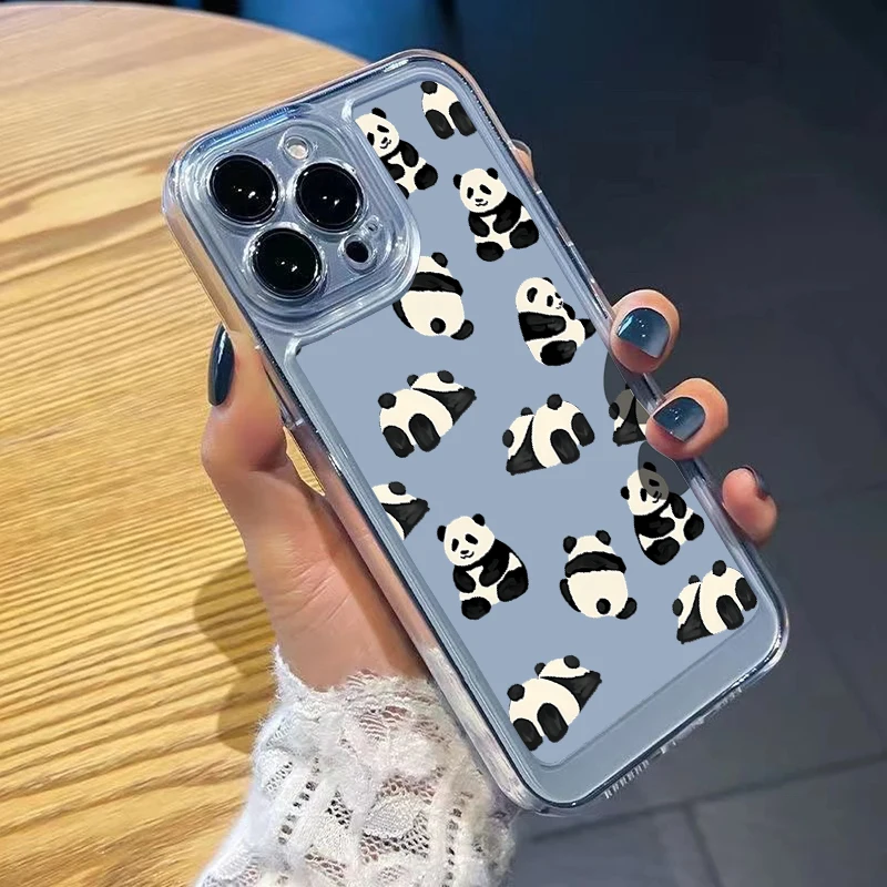 Cute Little Panda Phone Case For iPhone 16 15 14 Pro Max Plus 13 12 11 Pro XR X XS Max 7 8 Shockproof Clear Soft Silicone Cover