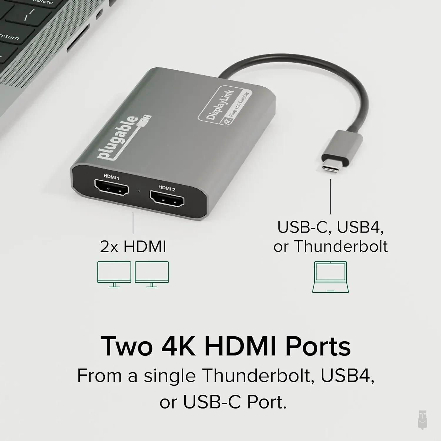 HDMI Adapter, Dual Monitor 4K 60Hz for Apple Mac M1/M2/M3, DisplayLink Multiple Displays for Thunderbolt MacBook or iMac, Driver