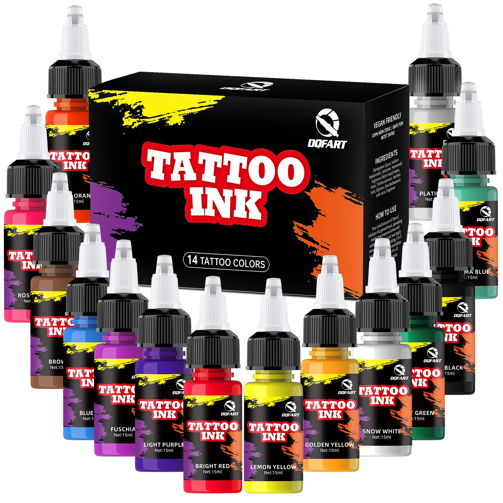 

DQFART 14Color 15ml Tattoo Ink Professional High Quality Longlasting Tattoo Pigment Body Art Pigment Tattoo Ink Tattoo Supplies