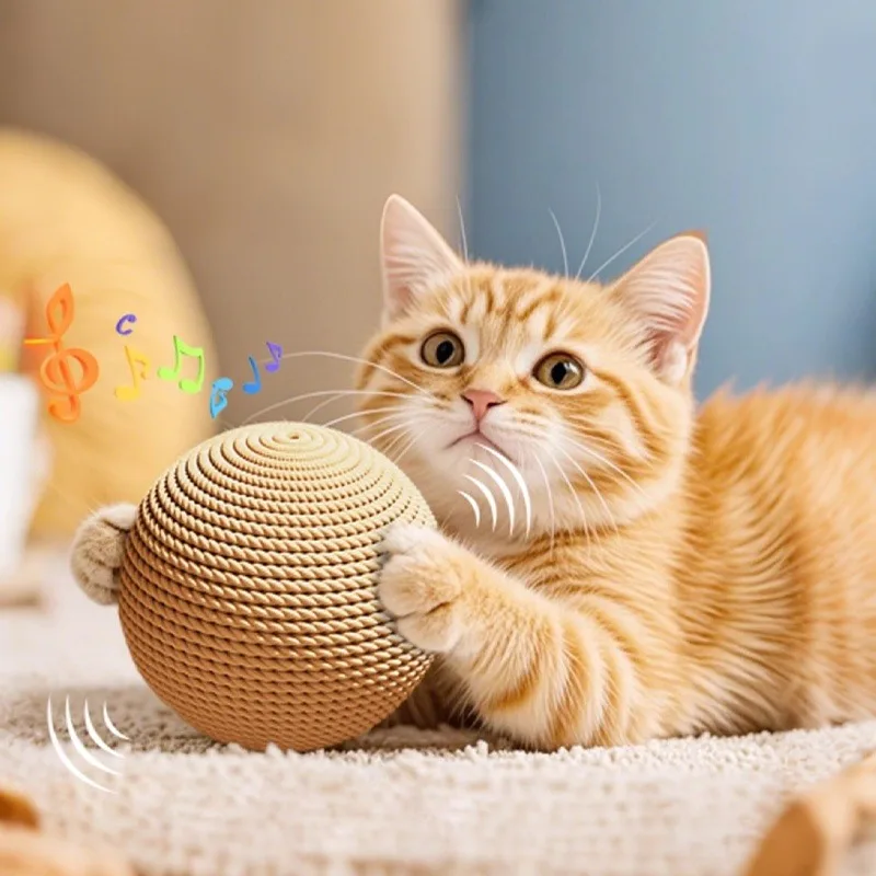 2Pcs Sisal Rope Cat Toys Self-Play Boredom Relief Chew Toys for Claw Sharpening Cats Active Play Reduces Destructive Scratching