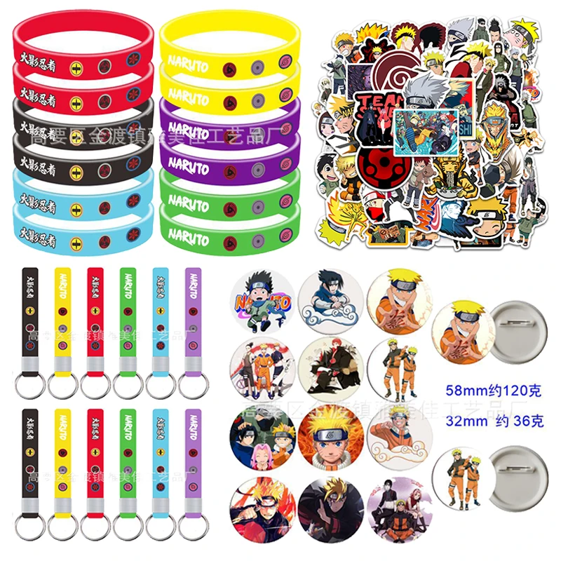 NARUTO Silicone Bracelet Anime Cartoon Tinplate Badges Itachi Keyring Student SchoolBag Key Chain Accessories Kids Birthday Gift