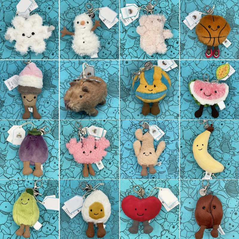 JELLYCAT Llavero de peluche de pelota de golf, Llavero de capibara, Juguete de peluche de voleibol, Hipopótamo, Tortuga de peluche, Abalorios de peluche JC para bolso