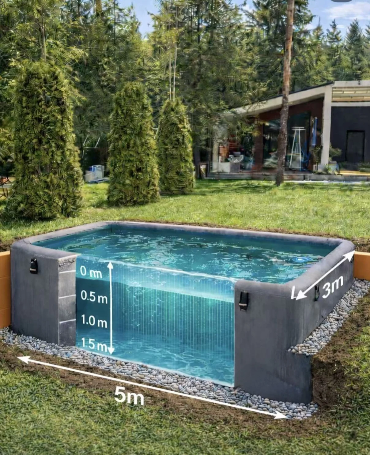 5x3x1.5m Rectangle 5Ft Deep Drop Stitch Double Wall Fabric Inflatable Swimming Pool Above Ground Pool for Garden Backyard Party
