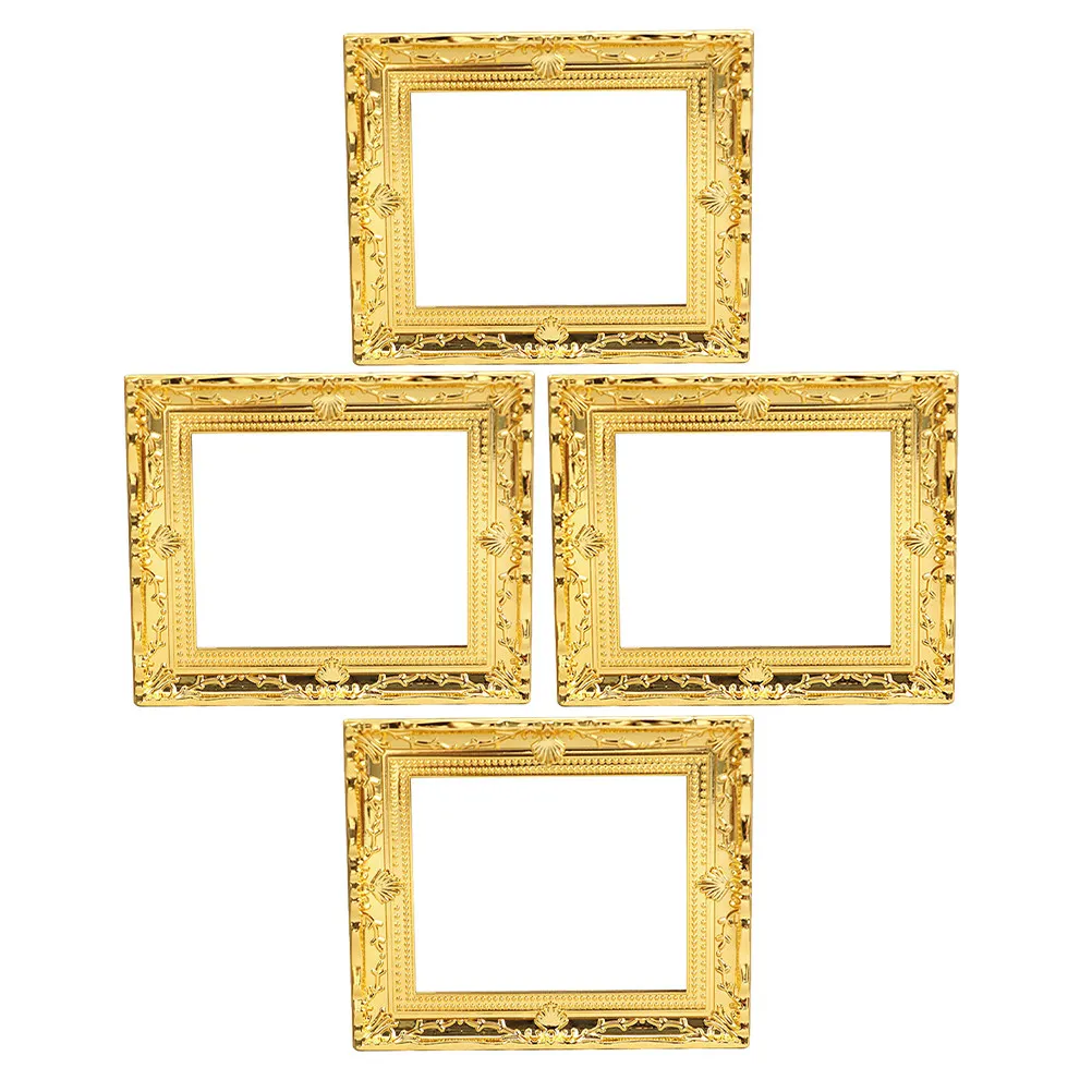 

4Pcs European Style Miniature Photo Frames Golden Vintage Plastic 1:12 Scale Dollhouse Picture Frames for Mini Paintings Mirrors