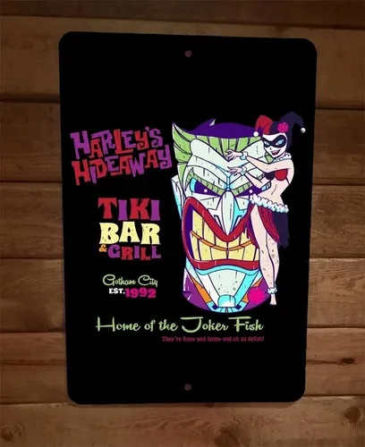 

Металлическая настенная табличка «Harleys Hideaway Tiki Bar and Grill Home of the Joker Fish»