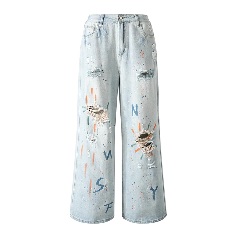 

Women's High Waist Wide Leg Jeans Y2K Retro Hot Girl Style Printed Exquisite Created Straight-Leg 2026 Trend